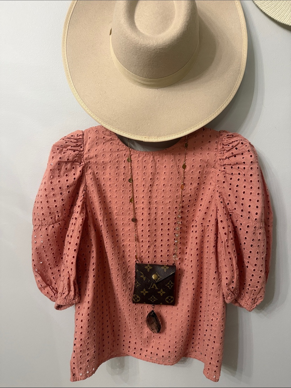 a new day Eyelet Puff-Sleeve Blouse in Rose